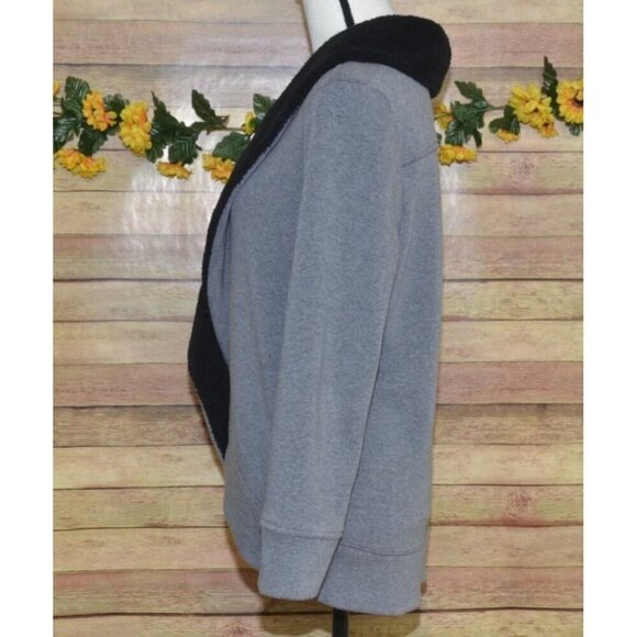 L.L. Bean Ladies Gray Open Front Sweatshirt Jacket Size M Sherpa Collar Casual - Picture 6 of 10